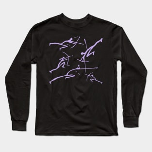 Digital Lavender Bowmen Minimalist Paleolithic Cave Art Bow Fight Long Sleeve T-Shirt